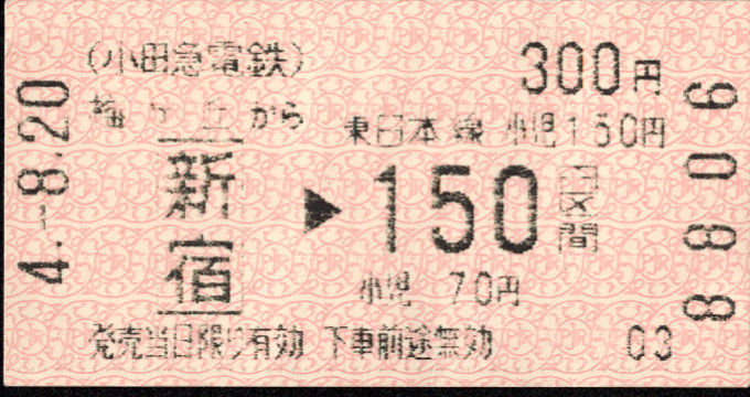 小田急電鉄 金額式 乗車券