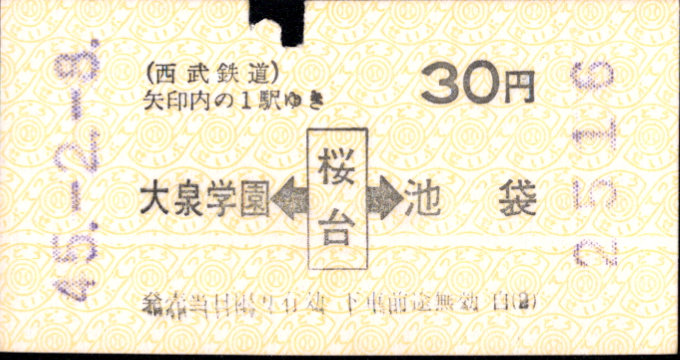 西武鉄道 矢印式 軟券乗車券