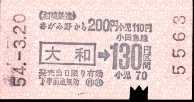 相模鉄道 金額式 軟券乗車券