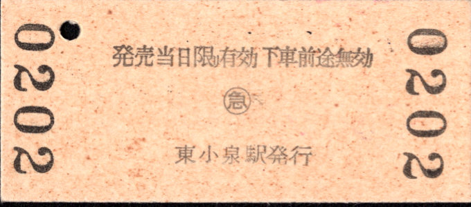 東武鉄道 一般式 硬券乗車券