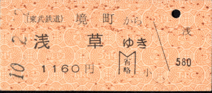 東武鉄道 一般式 硬券乗車券