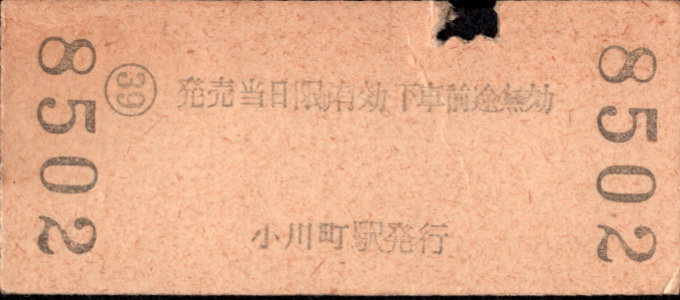 東武鉄道 金額式 硬券乗車券