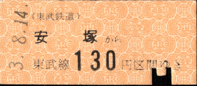東武鉄道 金額式 硬券乗車券