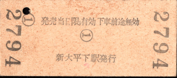 東武鉄道 金額式 硬券乗車券