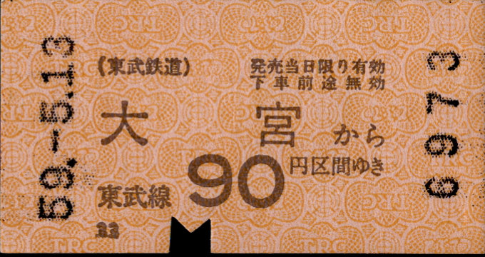 東武鉄道 金額式 軟券乗車券[自]