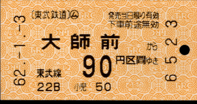 東武鉄道 金額式 軟券乗車券[自]