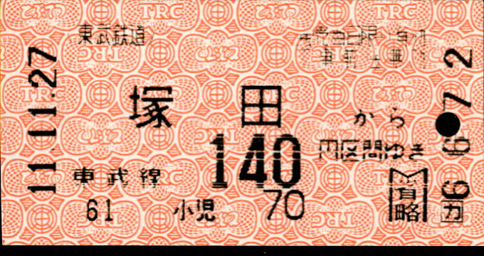 東武鉄道 金額式 軟券乗車券[自]