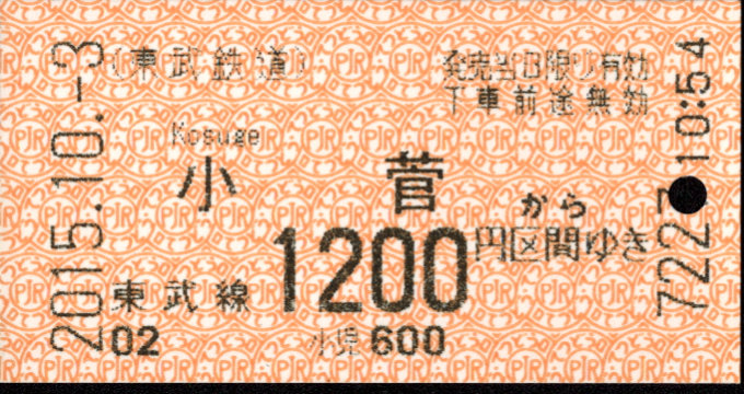 東武鉄道 金額式 軟券乗車券[自]