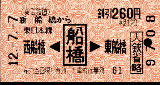 東武鉄道 連絡券[自]