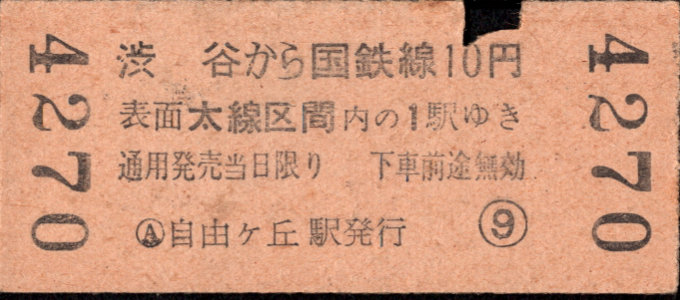 東京急行電鉄 硬券乗車券