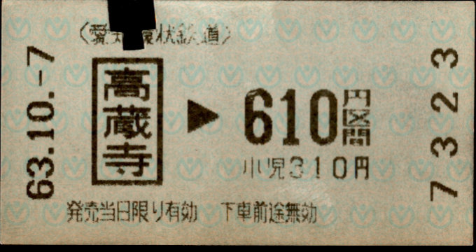愛知環状鉄道 金額式 軟券乗車券