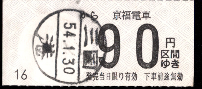 京福電鉄(福井支社) 金額式 軟券乗車券