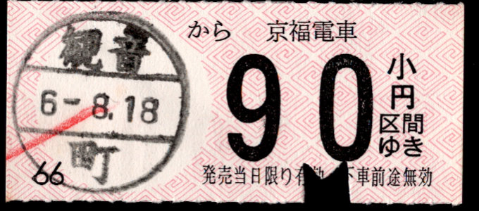 京福電鉄(福井支社) 金額式 軟券乗車券