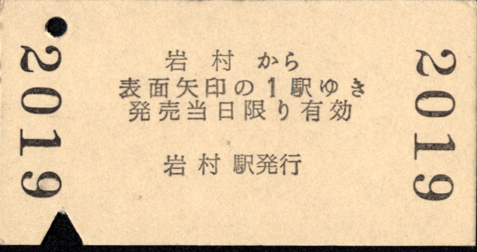 明知鉄道 矢印式 硬券乗車券