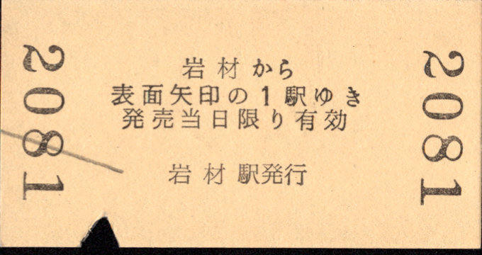 明知鉄道 矢印式 硬券乗車券