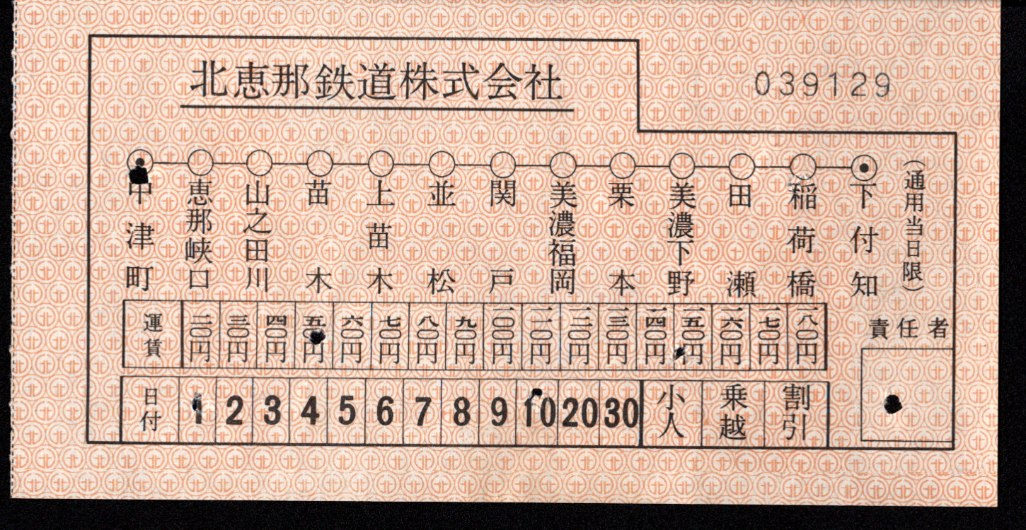 北恵那鉄道 車内乗車券