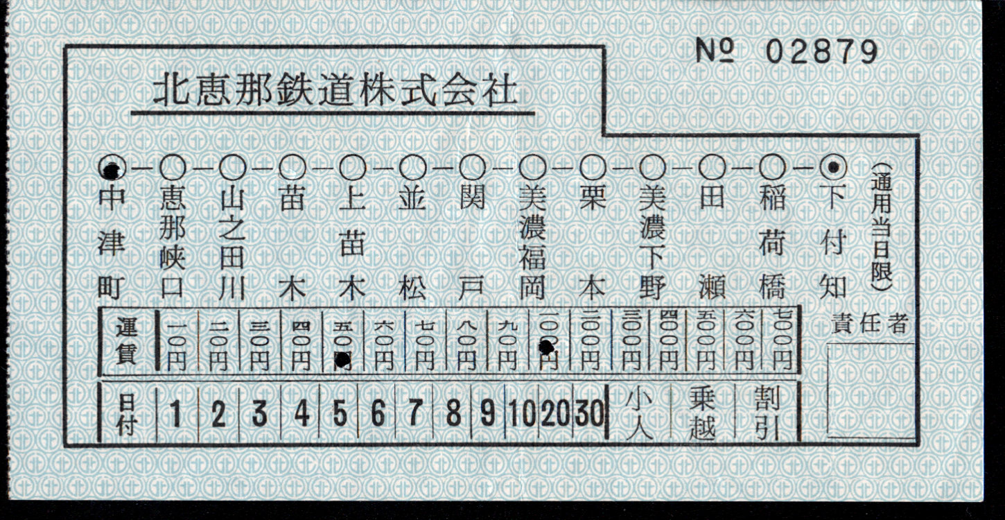 北恵那鉄道 車内乗車券