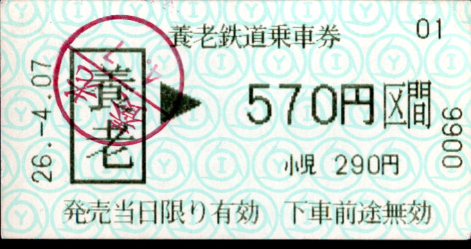 養老鉄道 金額式 軟券乗車券
