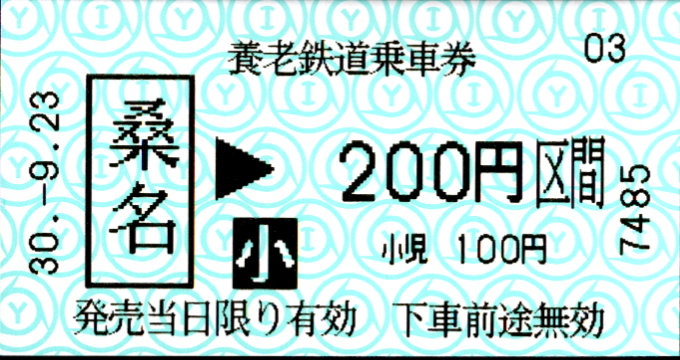 養老鉄道 金額式 軟券乗車券