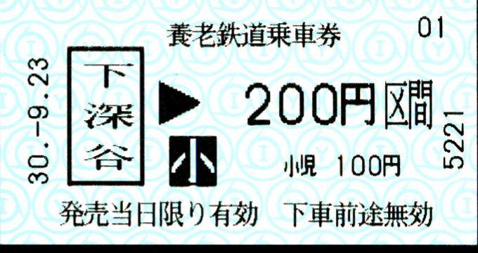 養老鉄道 金額式 軟券乗車券