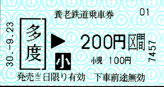 養老鉄道 金額式 軟券乗車券