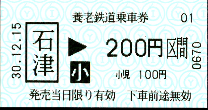 養老鉄道 金額式 軟券乗車券