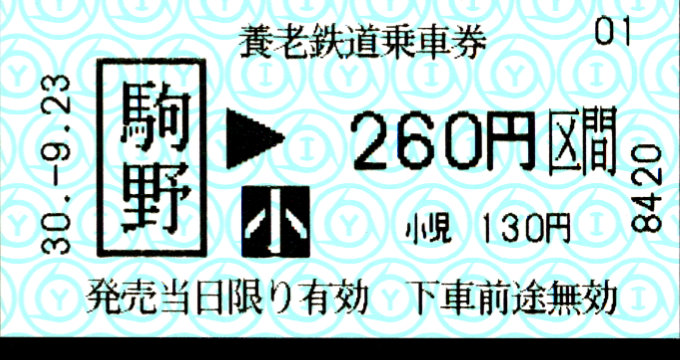 養老鉄道 金額式 軟券乗車券