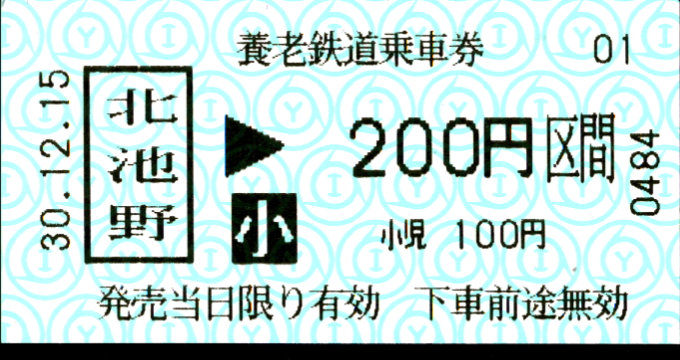 養老鉄道 金額式 軟券乗車券