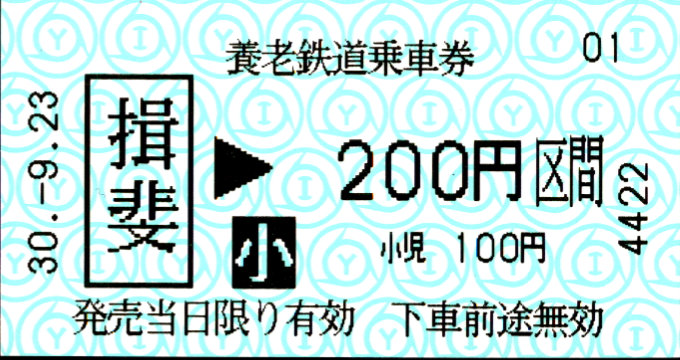 養老鉄道 金額式 軟券乗車券