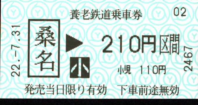 養老鉄道 金額式 軟券乗車券