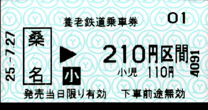 養老鉄道 金額式 軟券乗車券