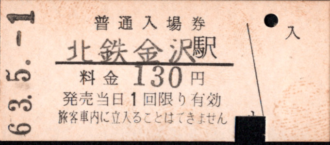 北陸鉄道(浅野川線) 硬券入場券