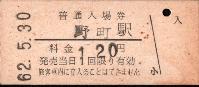 北陸鉄道(石川線) 硬券入場券