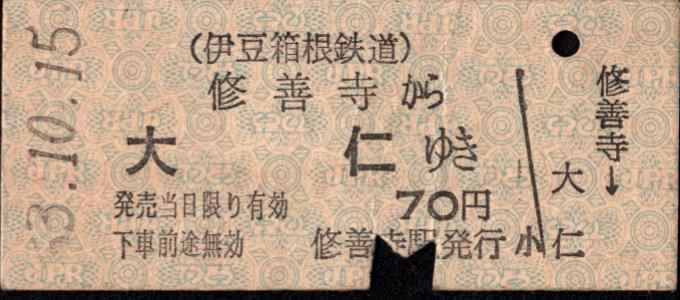 伊豆箱根鉄道(駿豆) 一般式 硬券乗車券
