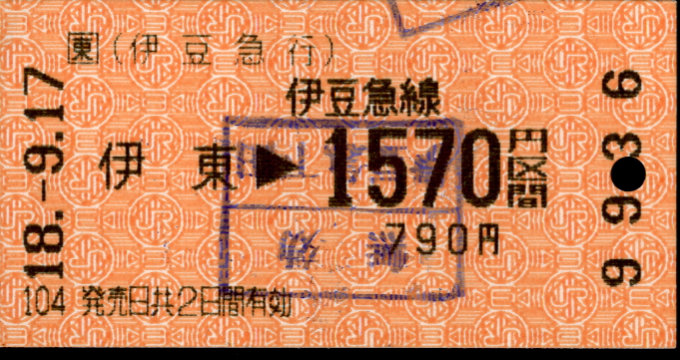 伊豆急行 ＪＲ発売乗車券