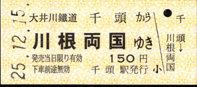 大井川鐵道 一般式 硬券乗車券