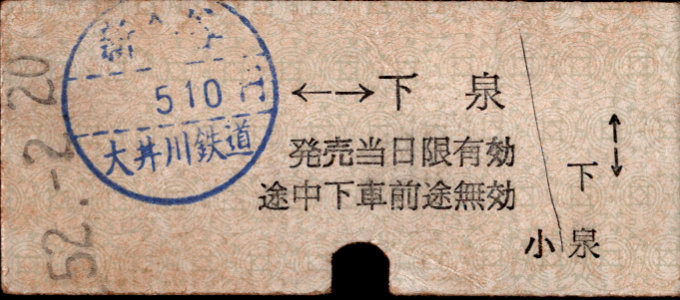 大井川鉄道 相互式 硬券乗車券