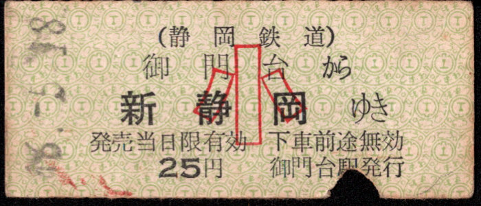 静岡鉄道 一般式 硬券乗車券