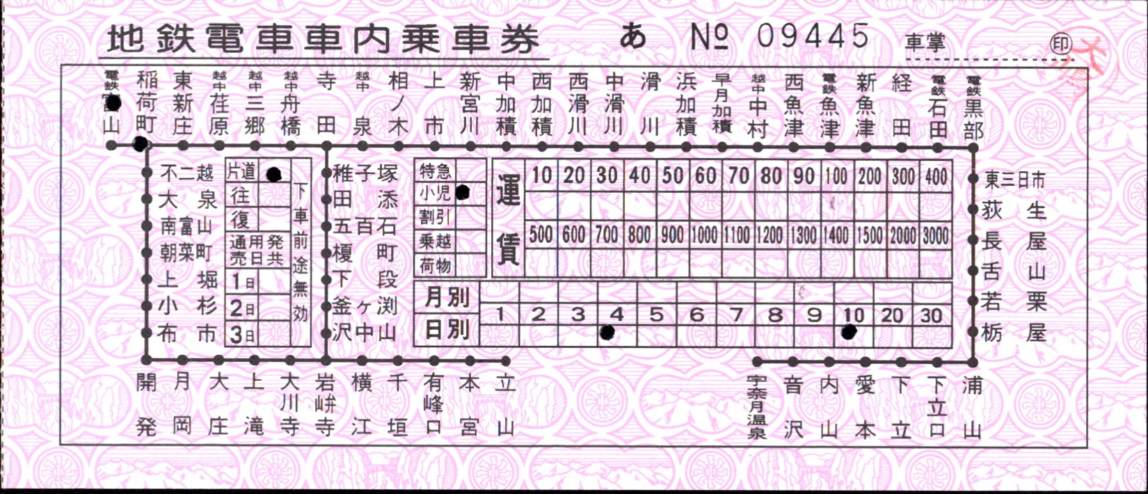 富山地方鉄道(鉄道線) 補充券