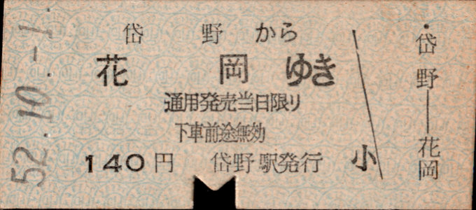 同和鉱業小坂鉄道 各駅乗車券