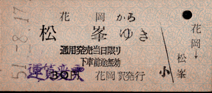 同和鉱業小坂鉄道 各駅乗車券