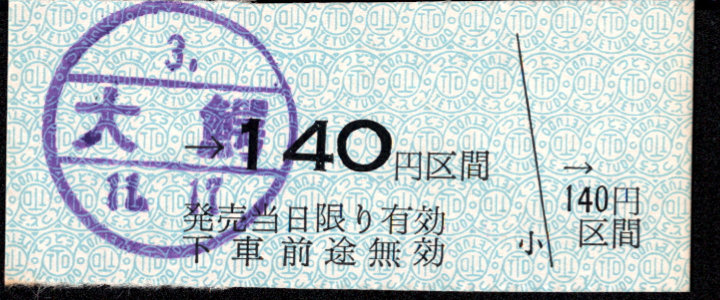 弘南鉄道(大鰐線) 金額式 硬券乗車券