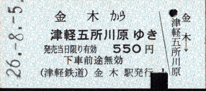 津軽鉄道 一般式 硬券乗車券