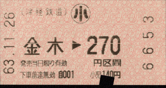 津軽鉄道 金額式 軟券乗車券