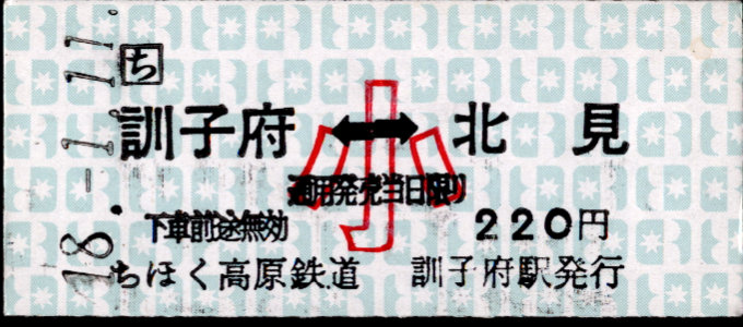 北海道ちほく高原鉄道 相互式 硬券乗車券