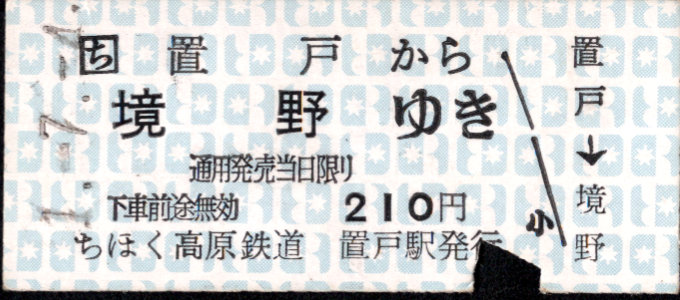 北海道ちほく高原鉄道 一般式 硬券乗車券
