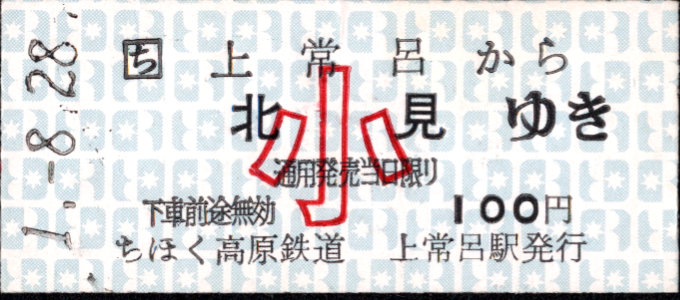 北海道ちほく高原鉄道 一般式 硬券乗車券