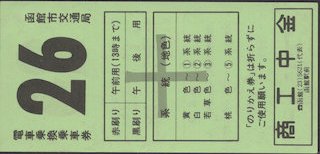 函館市交通局 電車乗換乗車券