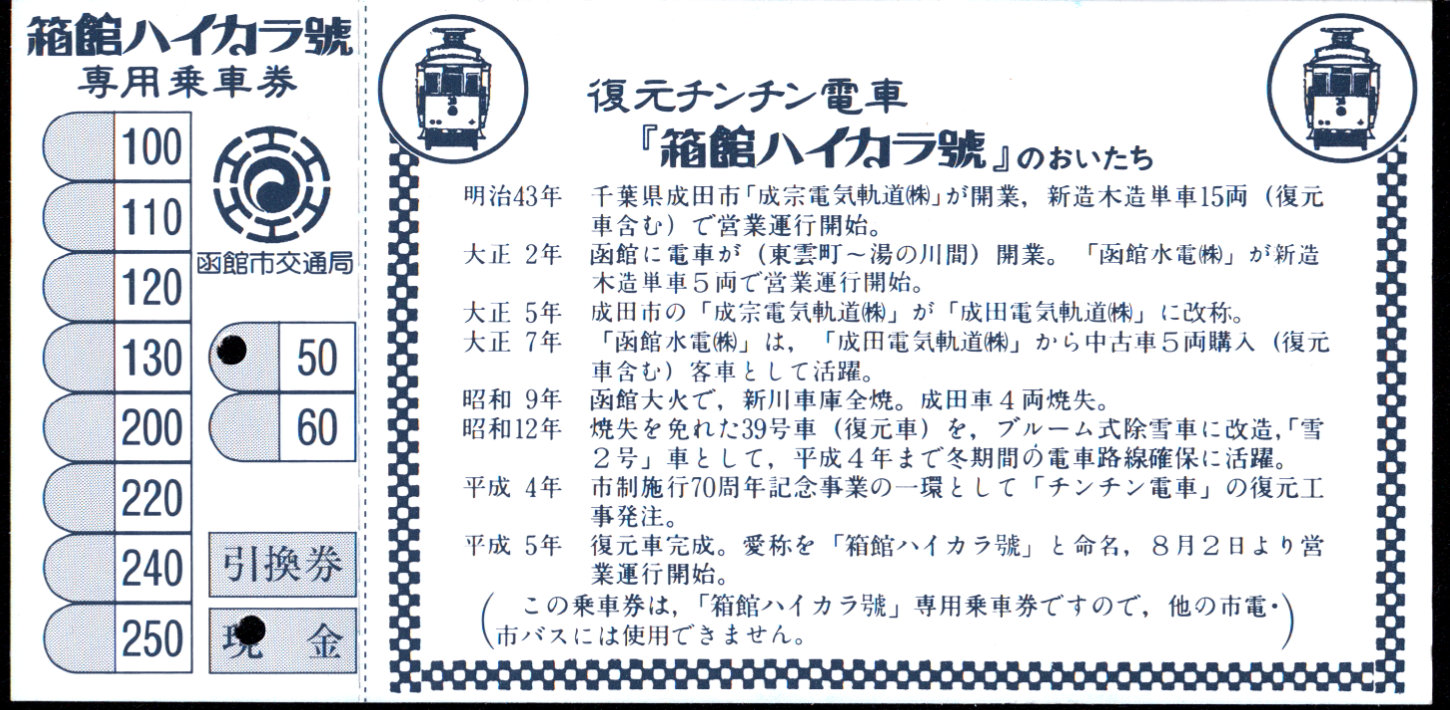 函館市交通局 箱館ハイカラ號乗車券