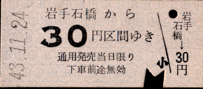 岩手開発鉄道 金額式 硬券乗車券